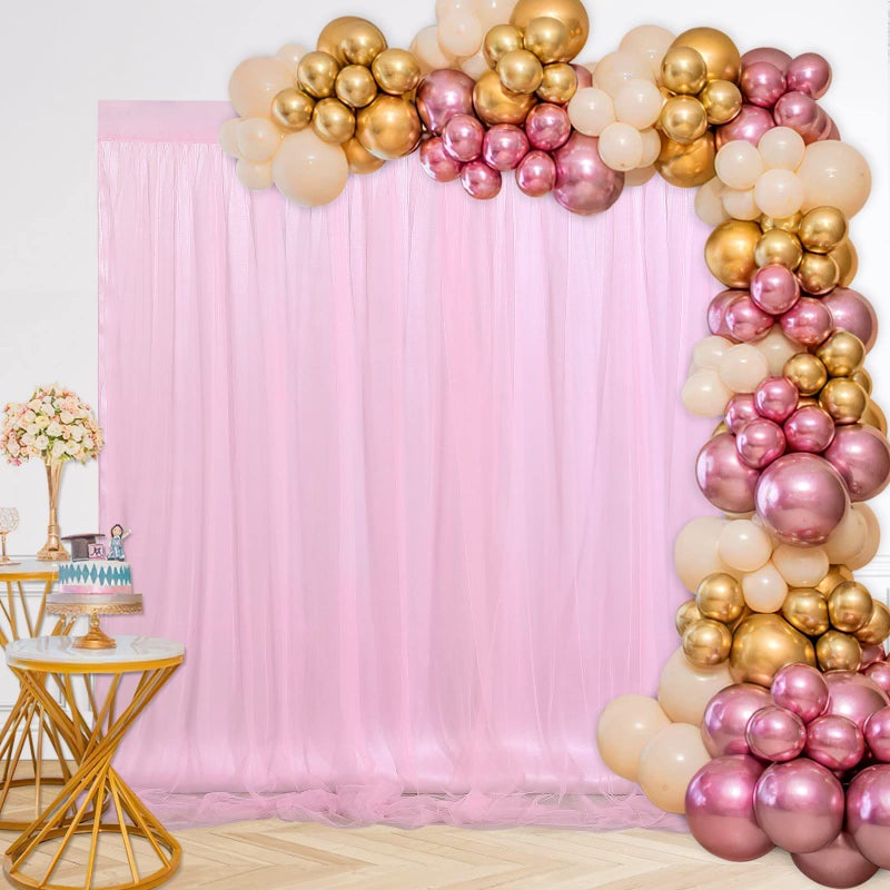 B.Cool Pink Tulle Backdrop 5ftx7ft Backdrop Curtains for Baby Shower Baby Shower Sheer Curtain Birthday Party Satin Wedding Drapes Easter Decoration - Image 4